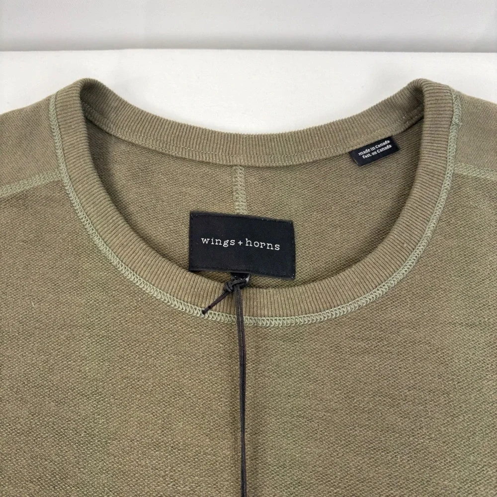 Wings + Horns Mens Sage Green LTWT Slub Short Sleeve Crew Sweatshirt‎ XL NWT